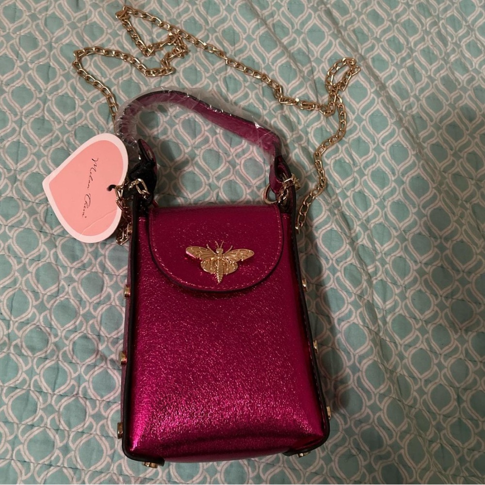 Metallic Pink Crossbody Bag with Gold Chain
